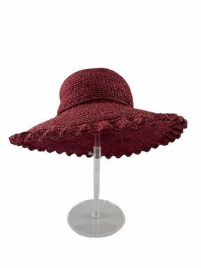San Diego Hat Co Women's Wide Brim 100% Raffia Straw Crochet Sun Hat - Burgundy